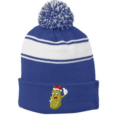 Pickle Fruit Lover Xmas Santa Hat Pickle Christmas Gift Stripe Pom Pom Beanie