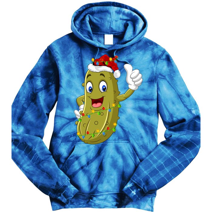 Pickle Fruit Lover Xmas Santa Hat Pickle Christmas Gift Tie Dye Hoodie