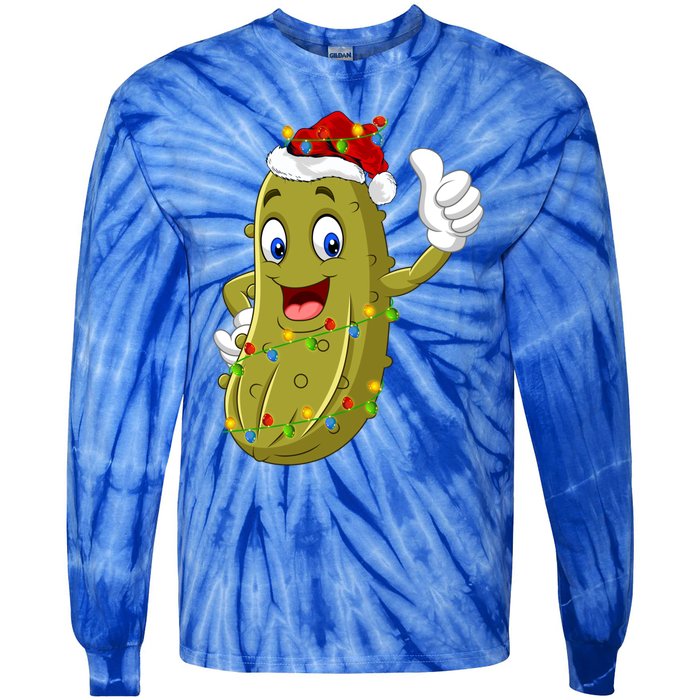 Pickle Fruit Lover Xmas Santa Hat Pickle Christmas Gift Tie-Dye Long Sleeve Shirt