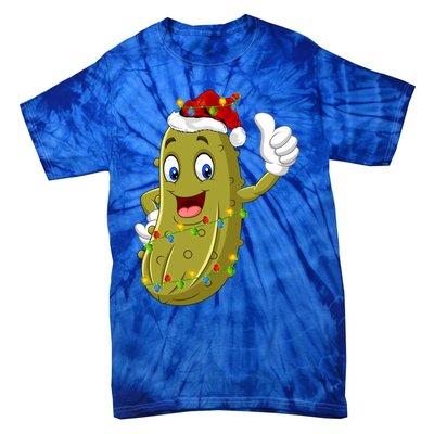 Pickle Fruit Lover Xmas Santa Hat Pickle Christmas Gift Tie-Dye T-Shirt