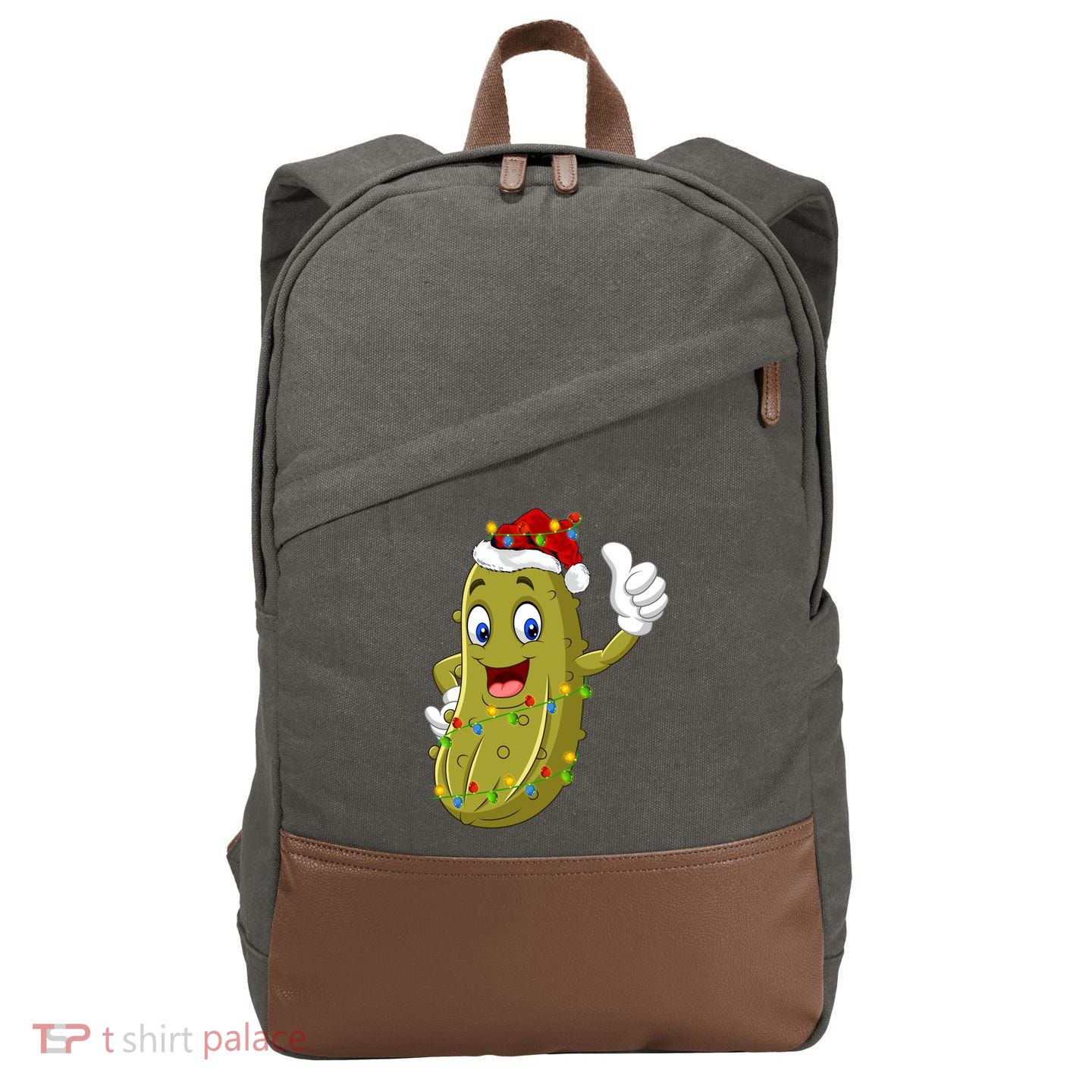 Pickle Fruit Lover Xmas Santa Hat Pickle Christmas Gift Cotton Canvas Backpack