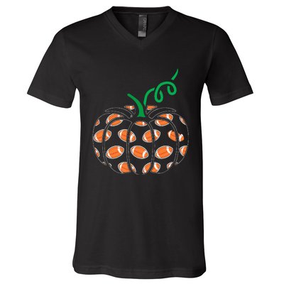 Pumpkin Football Lazy Halloween Costume Cool Sport V-Neck T-Shirt