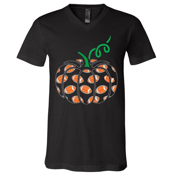 Pumpkin Football Lazy Halloween Costume Cool Sport V-Neck T-Shirt