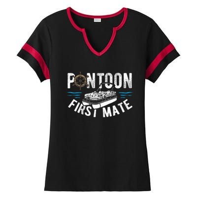 Pontoon First Mate Pontoon Boating Captain Pontoon Boat Ladies Halftime Notch Neck Tee