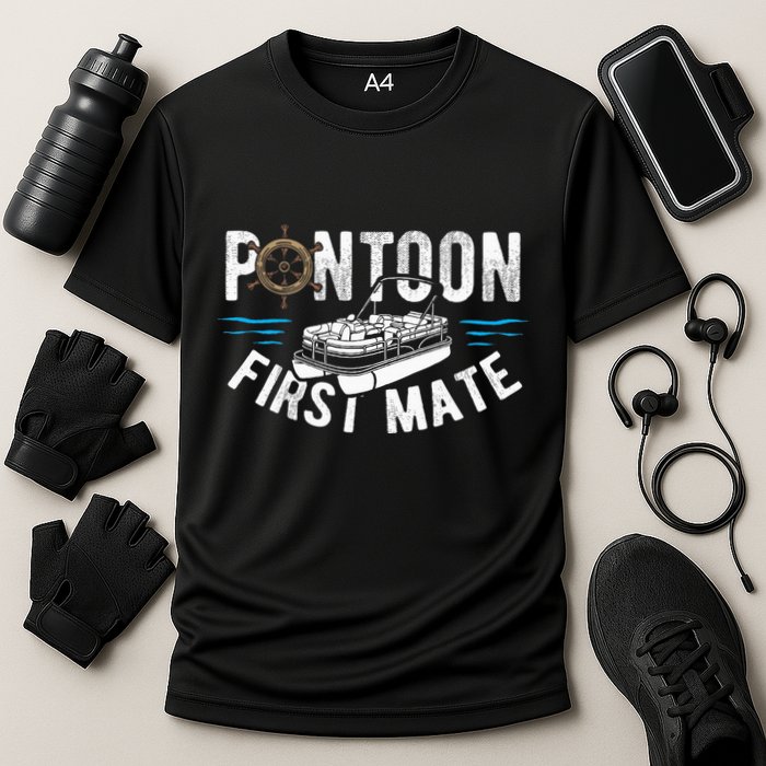 Pontoon First Mate Pontoon Boating Captain Pontoon Boat Cooling Performance Crew T-Shirt