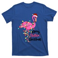 Pink Flamingo Merry Flocking Christmas Tree Lights Cute Gift T-Shirt