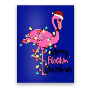 Pink Flamingo Merry Flocking Christmas Tree Lights Cute Gift Poster