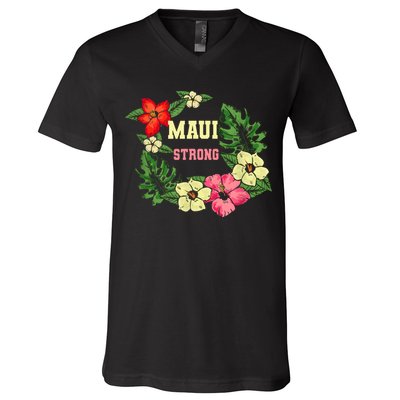 Pray For Maui Hawaii Strong Lahaina Hawaiian Floral V-Neck T-Shirt