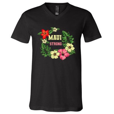 Pray For Maui Hawaii Strong Lahaina Hawaiian Floral V-Neck T-Shirt