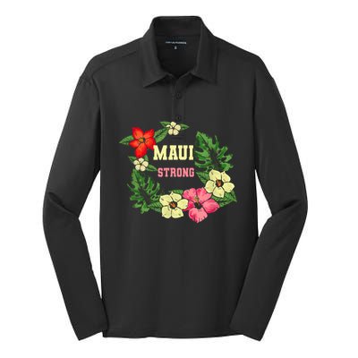 Pray For Maui Hawaii Strong Lahaina Hawaiian Floral Silk Touch Performance Long Sleeve Polo