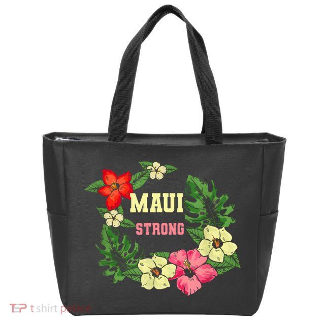 Pray For Maui Hawaii Strong Lahaina Hawaiian Floral Zip Tote Bag