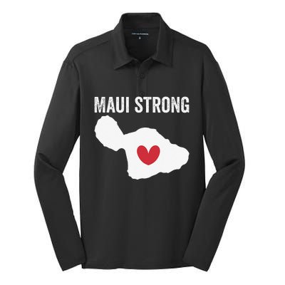 Pray For Maui Hawaii Strong Funny Silk Touch Performance Long Sleeve Polo