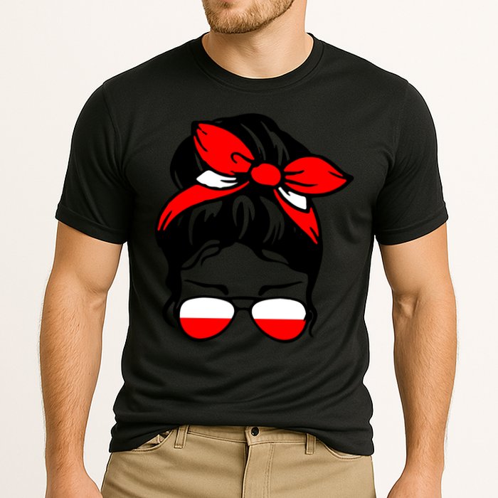 Polish Flag Messy Bun Patriotic Polska Poland Gift Cooling Performance Crew T-Shirt