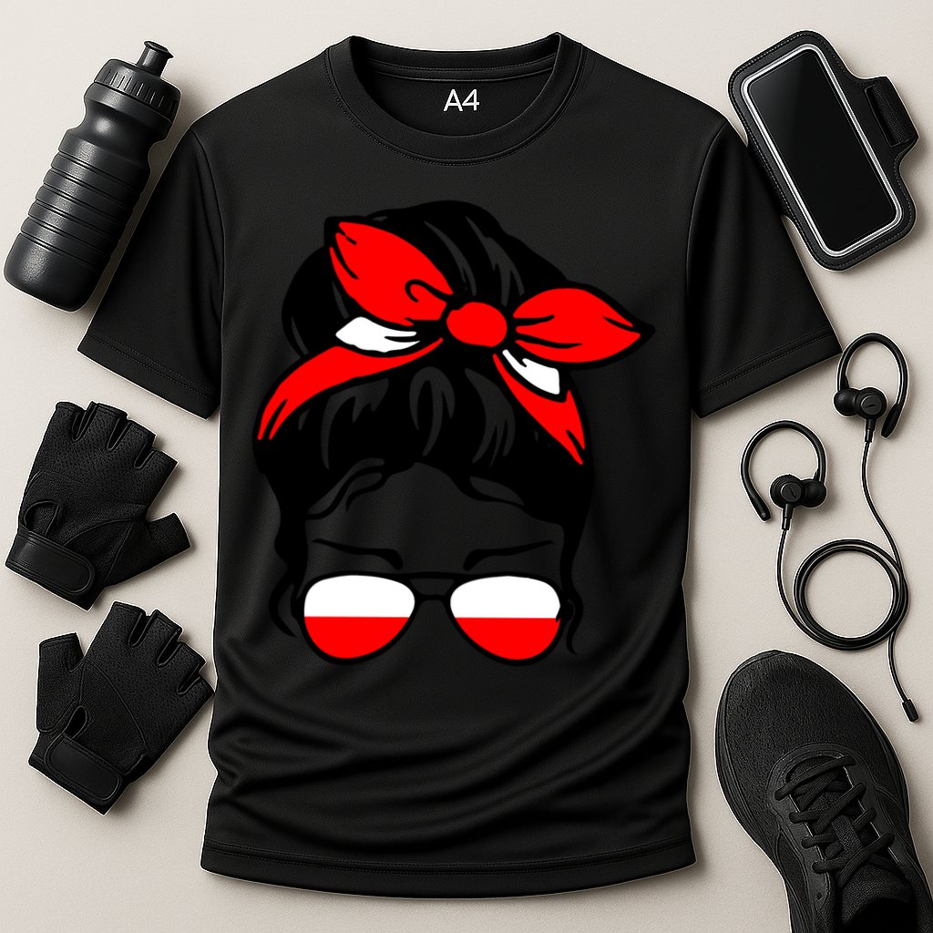Polish Flag Messy Bun Patriotic Polska Poland Gift Cooling Performance Crew T-Shirt