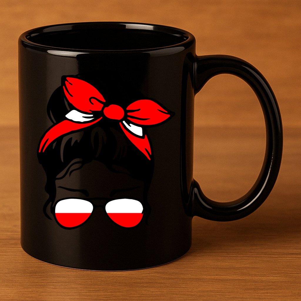 Polish Flag Messy Bun Patriotic Polska Poland Gift 11oz C Handle Ceramic Mug