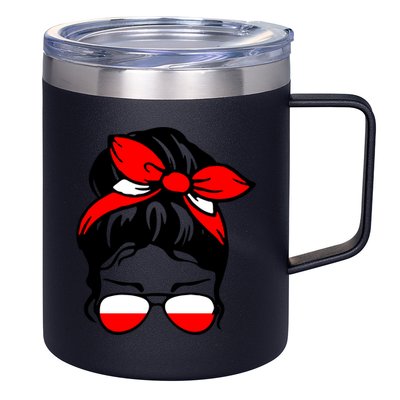 Polish Flag Messy Bun Patriotic Polska Poland Gift 12oz Stainless Steel Coffee Mug