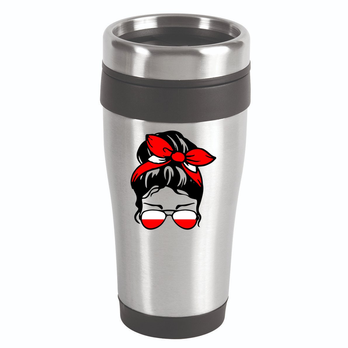 Polish Flag Messy Bun Patriotic Polska Poland Gift 16oz Travel Tumbler
