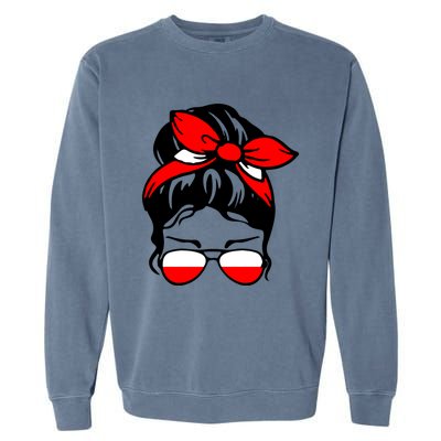 Polish Flag Messy Bun Patriotic Polska Poland Gift Garment-Dyed Sweatshirt