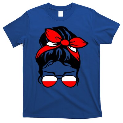 Polish Flag Messy Bun Patriotic Polska Poland Gift T-Shirt