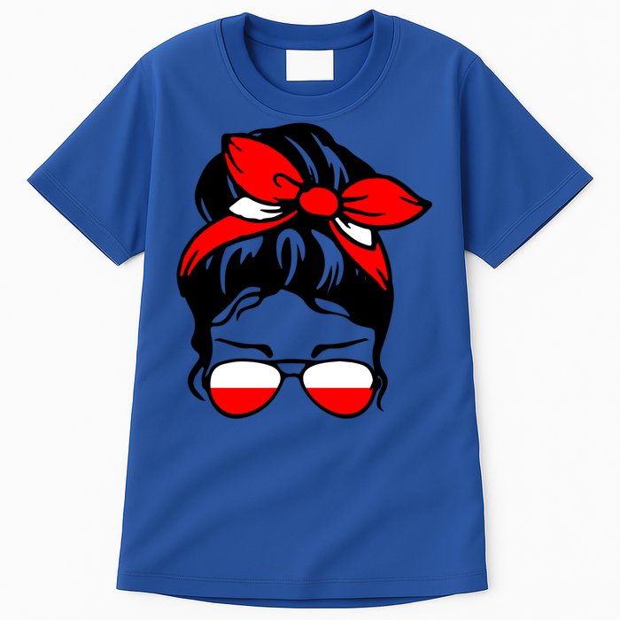 Polish Flag Messy Bun Patriotic Polska Poland Gift Tall T-Shirt