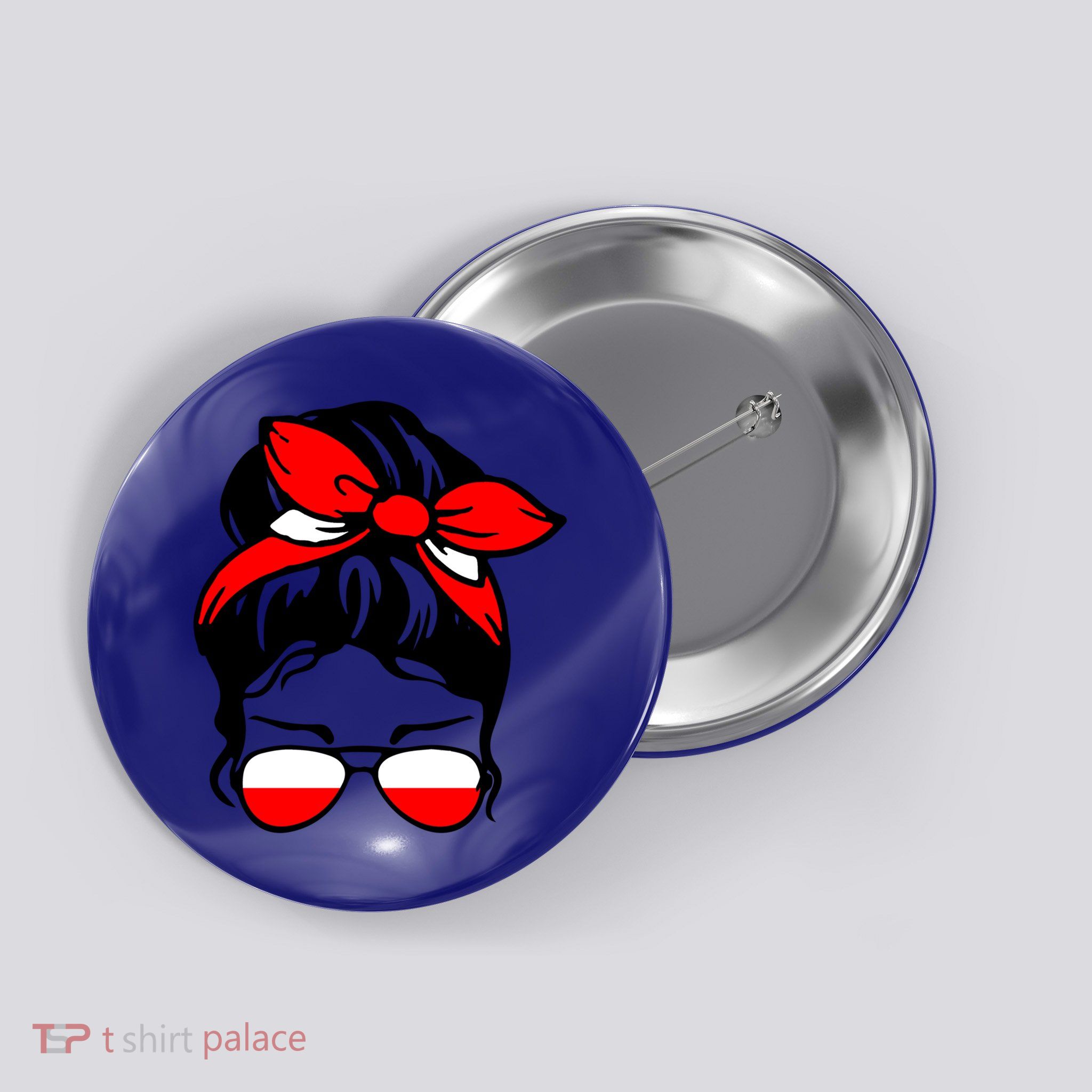Polish Flag Messy Bun Patriotic Polska Poland Gift Button