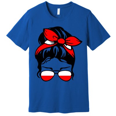 Polish Flag Messy Bun Patriotic Polska Poland Gift Premium T-Shirt