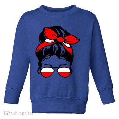 Polish Flag Messy Bun Patriotic Polska Poland Gift Toddler Sweatshirt