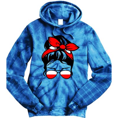 Polish Flag Messy Bun Patriotic Polska Poland Gift Tie Dye Hoodie