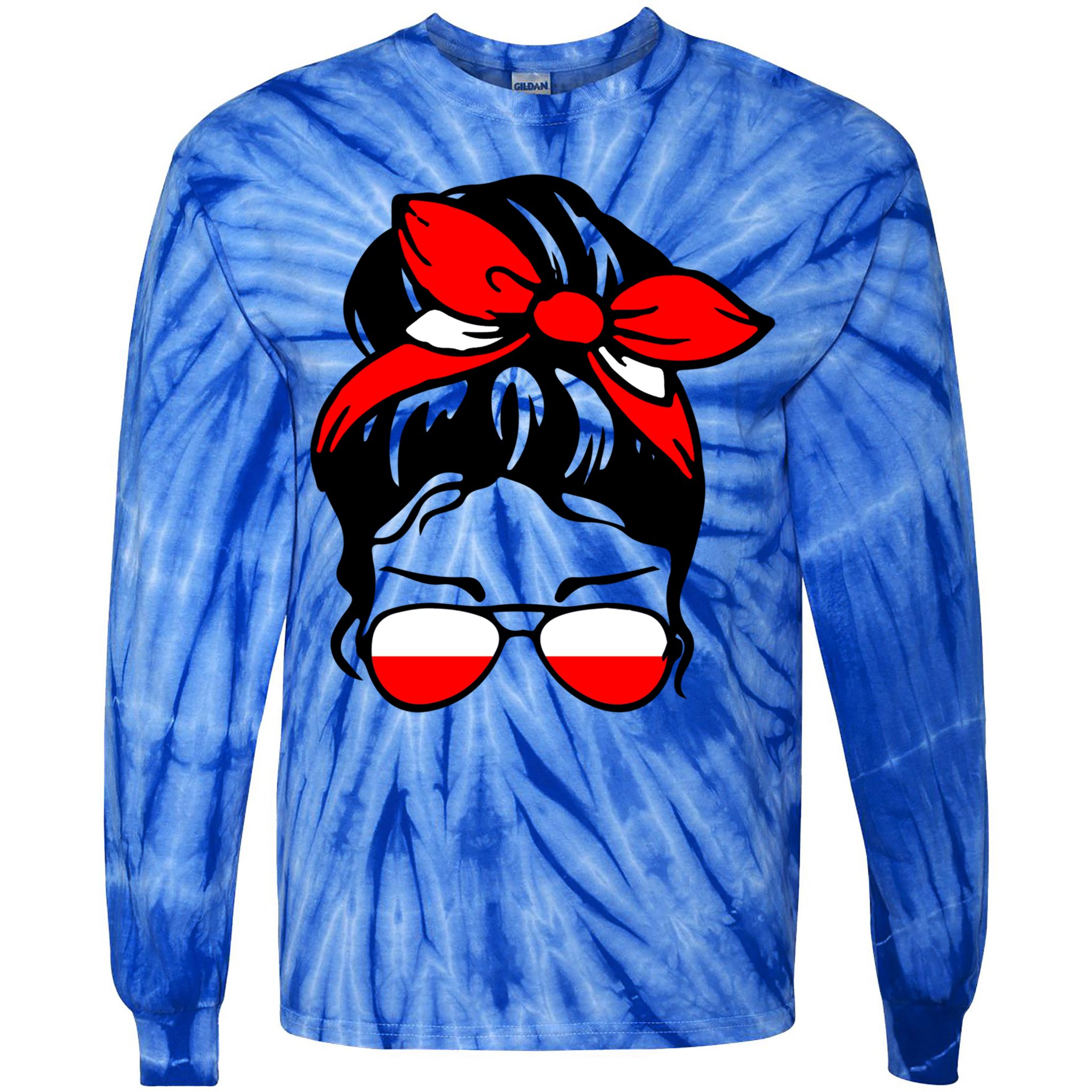 Polish Flag Messy Bun Patriotic Polska Poland Gift Tie-Dye Long Sleeve Shirt