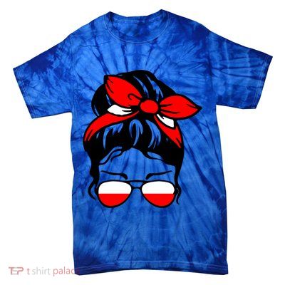 Polish Flag Messy Bun Patriotic Polska Poland Gift Tie-Dye T-Shirt