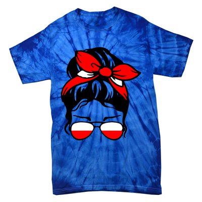 Polish Flag Messy Bun Patriotic Polska Poland Gift Tie-Dye T-Shirt