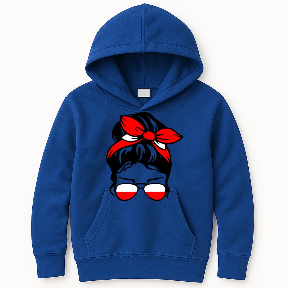 Polish Flag Messy Bun Patriotic Polska Poland Gift Kids Hoodie