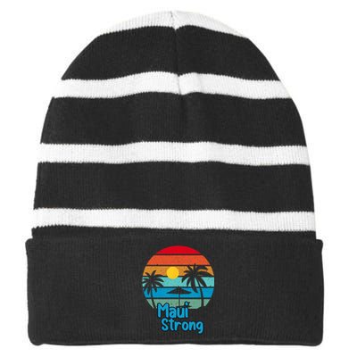 Pray For Maui Hawaii Strong Vintage Striped Beanie with Solid Band