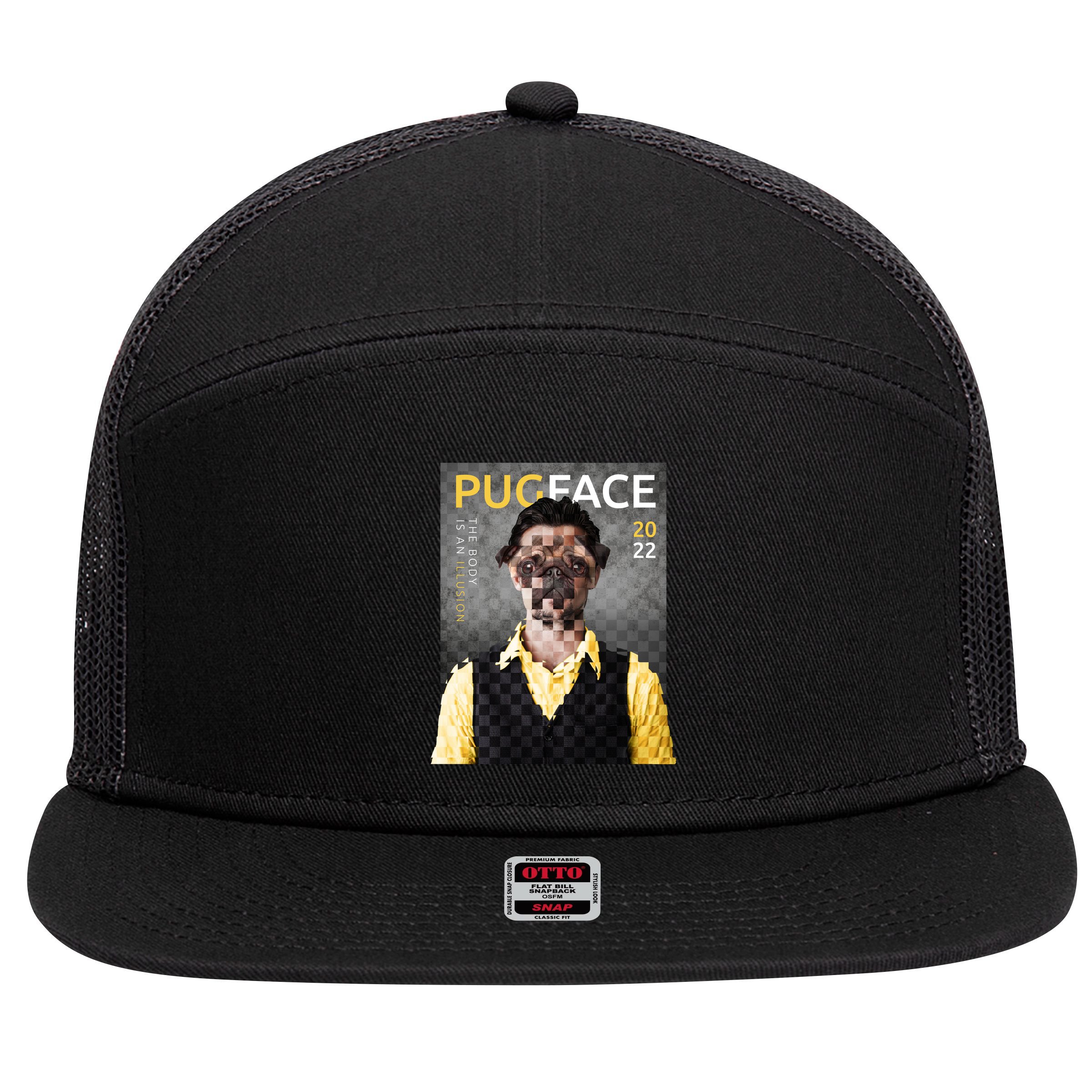 Pug Face Man Magazine Pixelated 7 Panel Mesh Trucker Snapback Hat