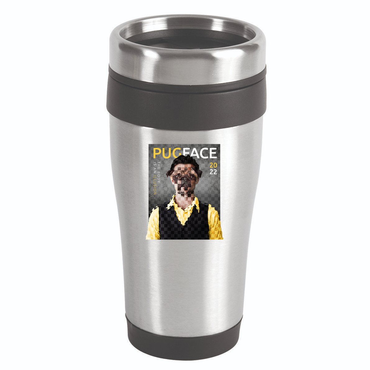 Pug Face Man Magazine Pixelated 16oz Travel Tumbler