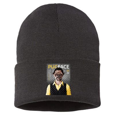 Pug Face Man Magazine Pixelated Sustainable Knit Beanie