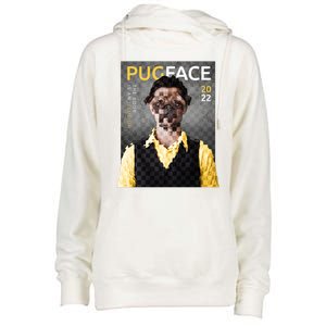 Pug Face Man Magazine Pixelated Womens Funnel Neck Pullover Hood