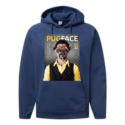 Pug Face Man Magazine Pixelated Performance Fleece Hoodie