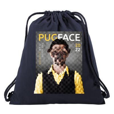 Pug Face Man Magazine Pixelated Drawstring Bag