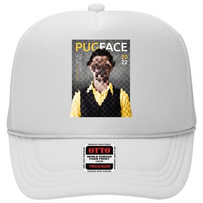 Pug Face Man Magazine Pixelated High Crown Mesh Back Trucker Hat