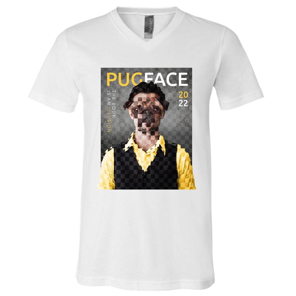 Pug Face Man Magazine Pixelated V-Neck T-Shirt