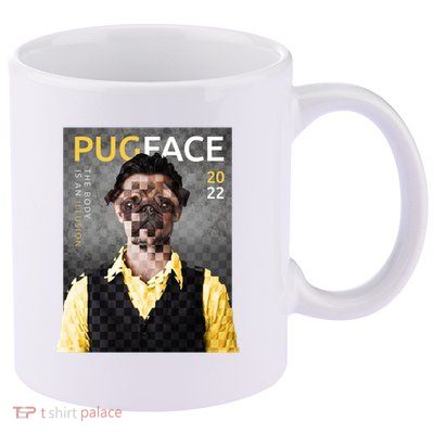 Pug Face Man Magazine Pixelated 11oz C Handle Ceramic Mug