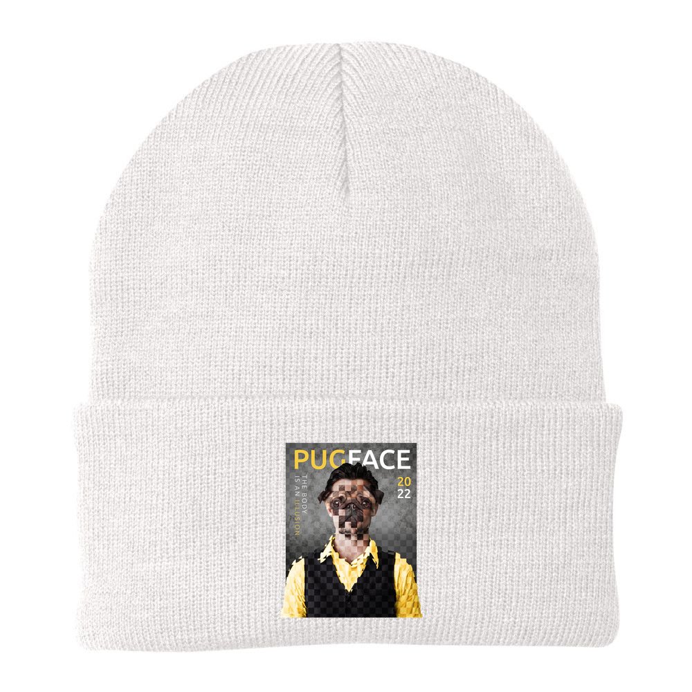 Pug Face Man Magazine Pixelated Beanie