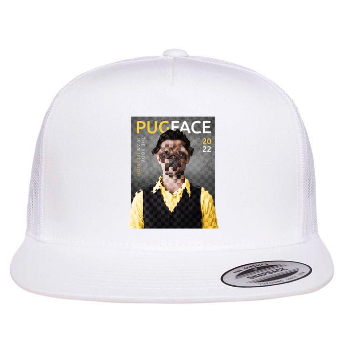 Pug Face Man Magazine Pixelated Flat Bill Trucker Hat