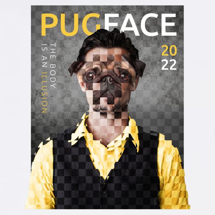 Pug Face Man Magazine Pixelated Flat Bill Trucker Hat