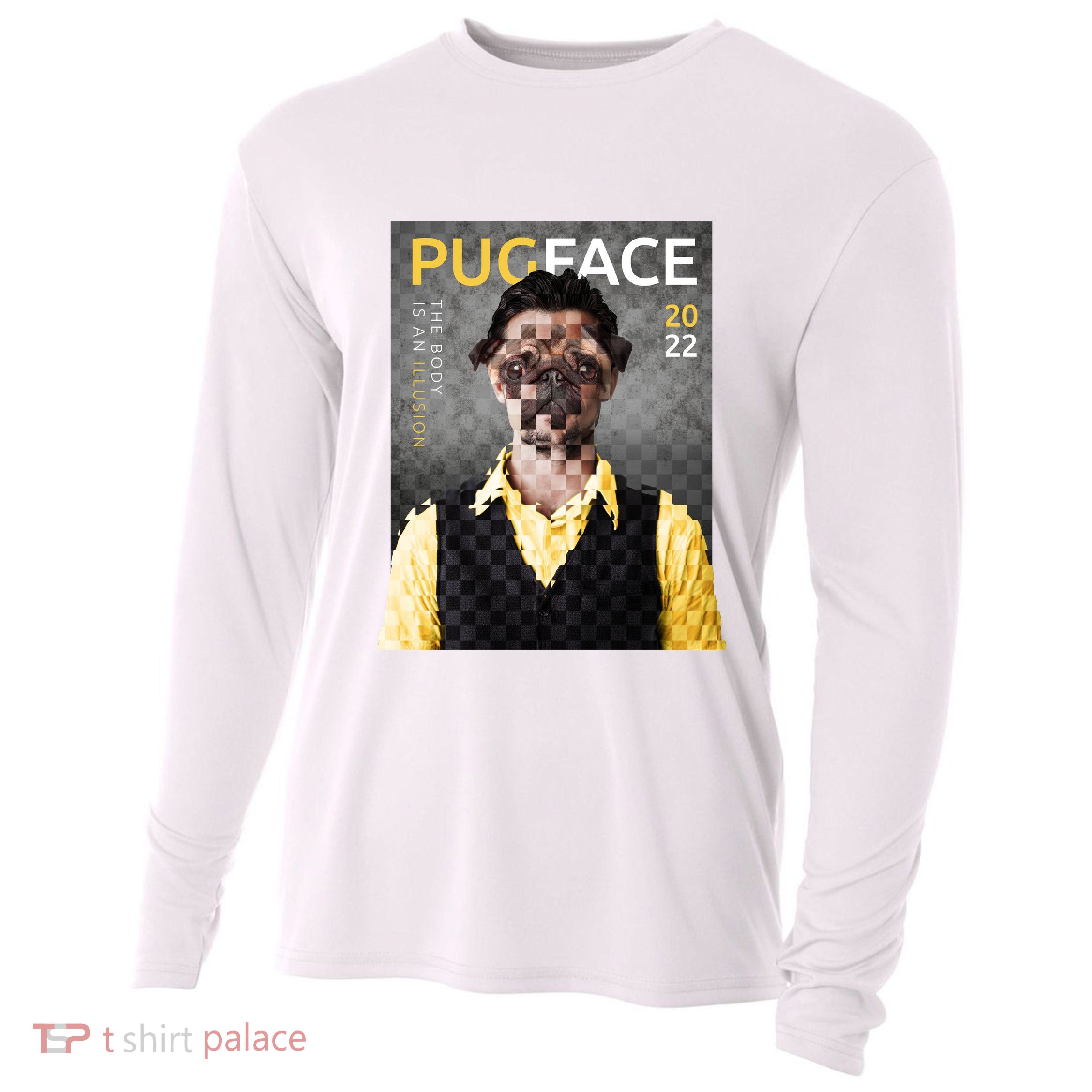 Pug Face Man Magazine Pixelated Cooling Performance Long Sleeve Crew