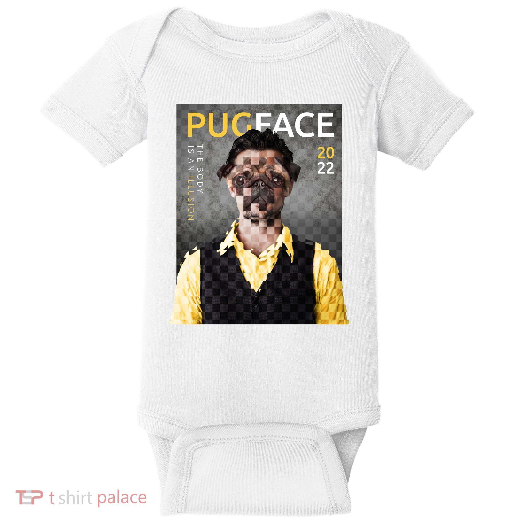Pug Face Man Magazine Pixelated Baby Bodysuit