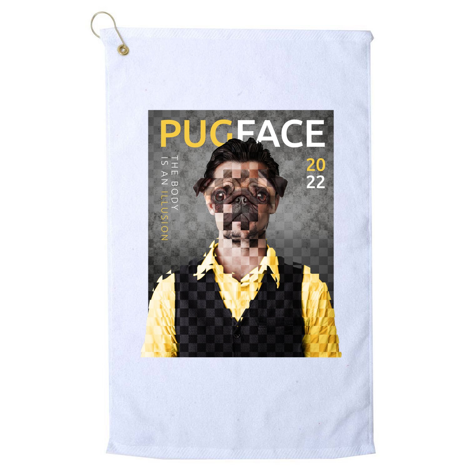 Pug Face Man Magazine Pixelated Golf Towel