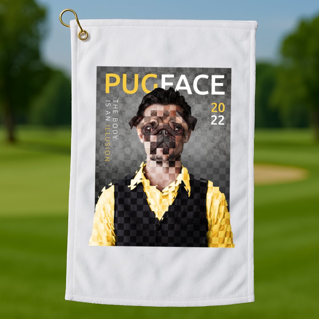 Pug Face Man Magazine Pixelated Golf Towel