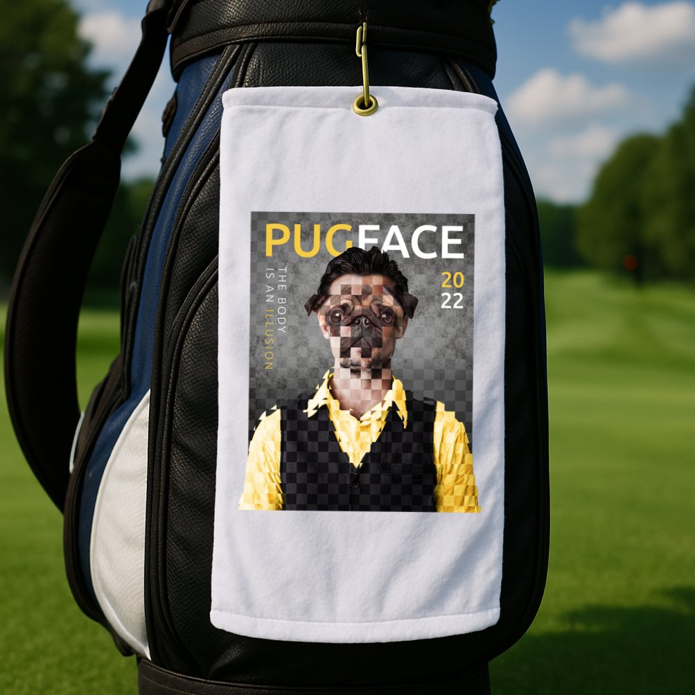 Pug Face Man Magazine Pixelated Golf Towel